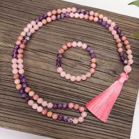Quartz Necklace, Rose Quartz, with Polyester Yarns & Amethyst, handmade, Natural & fashion jewelry & for woman, multi-colored 