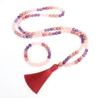 Quartz Necklace, Rose Quartz, with Polyester Yarns & Amethyst, handmade, Natural & fashion jewelry & for woman, multi-colored 
