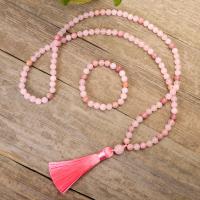 Gemstone Necklaces, Rose Quartz, with Polyester Yarns & Gemstone, handmade, Natural & fashion jewelry & for woman, pink 