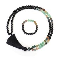 Gemstone Necklaces, Green Aventurine, with Polyester Yarns & Gemstone & Indian Agate & Zinc Alloy, handmade, Natural & fashion jewelry & for woman, multi-colored 