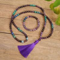 Gemstone Necklaces, Garnet, with Polyester Yarns & Lapis Lazuli & Gemstone & Amethyst, handmade, Natural & fashion jewelry & for woman, two different colored 