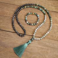 Gemstone Necklaces, African Turquoise, with Polyester Yarns & Labradorite & Zinc Alloy, handmade, Natural & fashion jewelry & for woman, two different colored 