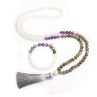 Драгоценный камень Ожерелья, лабрадорит, с Полиэфирные нити & Аметист & Чистый кварц, Связанный вручную, естественный & ювелирные изделия моды & разные стили для выбора & Женский, разноцветный, продается Strand