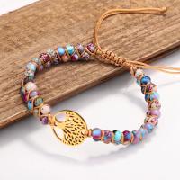 Impression Jasper Bracelet, with Nylon Cord & 304 Stainless Steel, Vacuum Ion Plating, Natural & fashion jewelry & handmade & for woman, multi-colored cm [
