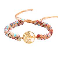Impression Jasper Bracelet, with Nylon Cord & 304 Stainless Steel, Vacuum Ion Plating, Natural & fashion jewelry & handmade & for woman, multi-colored cm [