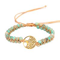 Impression Jasper Bracelet, with Nylon Cord & 304 Stainless Steel, Vacuum Ion Plating, Natural & fashion jewelry & handmade & for woman, multi-colored cm 