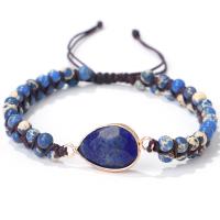Natural Lapis Lazuli Bracelet, with Nylon Cord & Zinc Alloy, handmade, fashion jewelry & for woman cm 