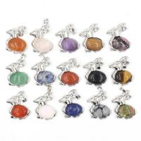 Gemstone Brass Pendants, Natural Stone, with Brass, Rabbit, silver color plated, DIY [