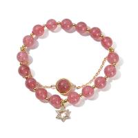 Quartz Bracelets, Strawberry Quartz, with Zinc Alloy, Hexagram, gold color plated, fashion jewelry & for woman & with rhinestone, pink, 8mm,9mm,11mm Approx 19 cm 