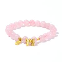 Quartz Bracelets, Rose Quartz, with Zinc Alloy, Bowknot, gold color plated, fashion jewelry & for woman, pink, 8mm Approx 19 cm [