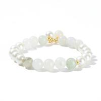 Jade Bracelets, Ice Jade, with Shell Pearl & Zinc Alloy, Round, gold color plated, fashion jewelry & for woman, white, 8mm Approx 19 cm 