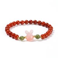 Yunnan Red Agate Bracelet, with Brass, Rabbit, gold color plated, fashion jewelry & for woman, mixed colors, 6mm Approx 19 cm 