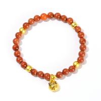 Goldstone Bracelet, with Brass & Zinc Alloy, Cat, gold color plated, fashion jewelry & for woman, red, 6mm,8mm Approx 19 cm [