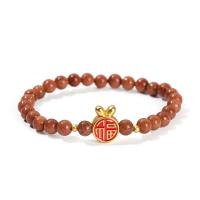 Goldstone Bracelet, with Zinc Alloy, Round, gold color plated, fashion jewelry & for woman & enamel, red, 6mm Approx 19 cm [