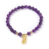 Quartz Bracelets, Amethyst, with Brass & Zinc Alloy, Rabbit, gold color plated, fashion jewelry & for woman, purple, 6mm Approx 19 cm 