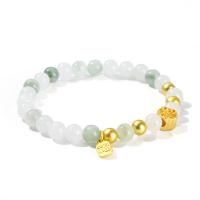 Jade Bracelets, Ice Jade, with Zinc Alloy, gold color plated, fashion jewelry & for woman, mixed colors, 6mm,8mm Approx 19 cm 