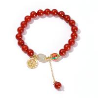 Yunnan Red Agate Bracelet, with Brass & Zinc Alloy, Round, gold color plated, fashion jewelry & for woman & enamel, red Approx 19 cm 