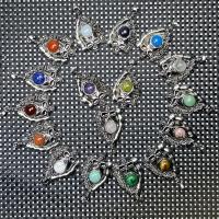 Gemstone Zinc Alloy Pendants, Natural Stone, with Zinc Alloy, Skull, antique silver color plated, vintage & DIY [