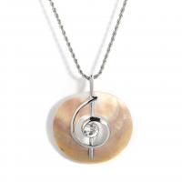 Shell Zinc Alloy Necklace, with Zinc Alloy, with 6cm extender chain, Round, silver color plated, fashion jewelry & Unisex & with rhinestone, yellow Approx 59 cm 
