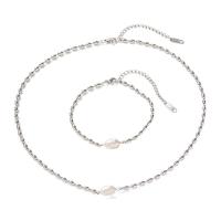 Fashion Stainless Steel Jewelry Sets, 304 Stainless Steel, with Freshwater Pearl, with 2.16inch,1.97inch extender chain, fashion jewelry & for woman Approx 7.09 Inch, Approx 16.14 Inch 