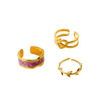 Ring Set, 304 Stainless Steel, plated, Adjustable & three pieces & Unisex & enamel, golden 