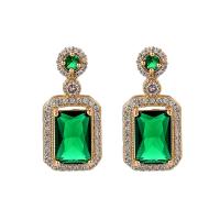Rhinestone Brass Drop Earring, with Emerald, plated, fashion jewelry & for woman & with rhinestone 