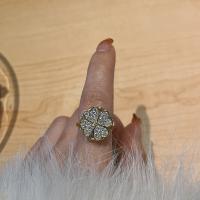 Anilo de dedo de latón, metal, Trébol de cuatro hojas, chapado, Joyería & para mujer & con diamantes de imitación, Vendido por UD[