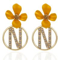 Zinc Alloy Rhinestone Drop Earring, Flower, gold color plated, for woman & with rhinestone 