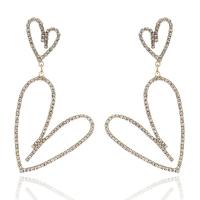 Zinc Alloy Rhinestone Drop Earring, Heart, plated, for woman & with rhinestone & hollow 