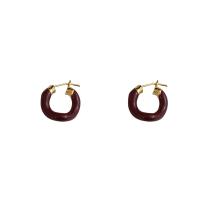 Brass Hoop Earring, gold color plated, for woman & enamel, 17mm 