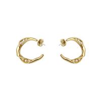 Brass Stud Earring, with Plastic Pearl, Letter C, gold color plated, fashion jewelry & for woman, 30mm [