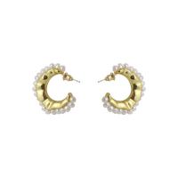 Brass Stud Earring, with Plastic Pearl, Letter C, plated, fashion jewelry & for woman 30mm [