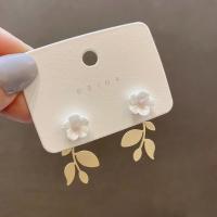 Brass Drop Earring, with Plastic, Flower, plated, fashion jewelry, gold [