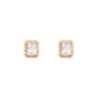 Cubic Zirconia Micro Pave Brass Earring, with Plastic Pearl, Square, plated, fashion jewelry & micro pave cubic zirconia, golden 