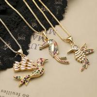Cubic Zircon Micro Pave Brass Necklace, with 5cm extender chain, Bird, plated & fashion jewelry, golden cm 