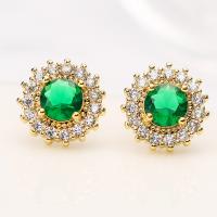 Cubic Zirconia Micro Pave Brass Earring, Round, plated, fashion jewelry & micro pave cubic zirconia [