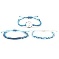 Fashion Create Wax Cord Bracelets, handmade, three pieces & fashion jewelry & for woman, blue 