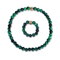 Jewelry Gift Sets, Tiger Eye, finger ring & bracelet, with Elastic Thread & Zinc Alloy, handmade, 2 pieces & fashion jewelry & for woman, green, 2cm cm 