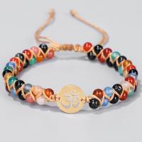 Gemstone Bracelets, with Nylon Cord & 304 Stainless Steel, with 12cm extender chain, Vacuum Ion Plating, fashion jewelry & handmade & for woman, multi-colored, 11mm cm 