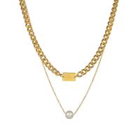 Mode-Multi-Layer-Halskette, 304 Edelstahl, mit Kunststoff Perlen, Vakuum-Ionen-Beschichtung, Doppelschicht & Modeschmuck & für Frau, keine, 16mm, Länge:48 cm, verkauft von PC