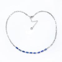 Gemstone Necklaces, 304 Stainless Steel, with Lapis Lazuli & Tiger Eye, with 5cm extender chain, Column, Vacuum Ion Plating, fashion jewelry & for woman Approx 38 cm 