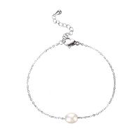 Stainless Steel Chain Bracelets, 304 Stainless Steel, with Freshwater Pearl, with 3cm extender chain, Oval, Vacuum Ion Plating, fashion jewelry & for woman Approx 15.5 cm 