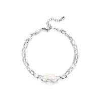 Stainless Steel Chain Bracelets, 304 Stainless Steel, with Freshwater Pearl, with 3cm extender chain, Vacuum Ion Plating, Double Layer & fashion jewelry & for woman Approx 16 cm [