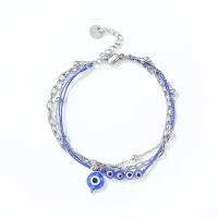 Evil Eye Jewelry Bracelet, 304 Stainless Steel, with Glass Beads, with 3cm extender chain, Flat Round, Vacuum Ion Plating, fashion jewelry & multilayer & for woman & enamel Approx 15.5 cm 