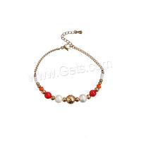 Stainless Steel Chain Bracelets, 304 Stainless Steel, with Agate & Freshwater Pearl, with 3cm extender chain, Round, Vacuum Ion Plating, fashion jewelry & for woman, mixed colors Approx 16 cm [