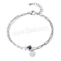 Stainless Steel Charm Bracelet, 304 Stainless Steel, with Glass Beads, with 3cm extender chain, Square, Vacuum Ion Plating, Double Layer & fashion jewelry & for woman & faceted Approx 16.5 cm 