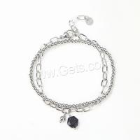 Stainless Steel Charm Bracelet, 304 Stainless Steel, with Natural Stone, Hexagon, Vacuum Ion Plating, Double Layer & fashion jewelry & for woman 3mm Approx 20 cm 