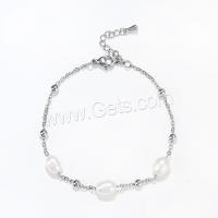 Stainless Steel Chain Bracelets, 304 Stainless Steel, with Freshwater Pearl, with 3cm extender chain, Oval, Vacuum Ion Plating, fashion jewelry & for woman Approx 16 cm 