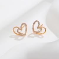 Zinc Alloy Rhinestone Stud Earring, Heart, 18K gold plated, fashion jewelry & for woman & with rhinestone 