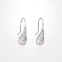 Freshwater Pearl Drop Earring, Zinc Alloy, with Freshwater Pearl, Teardrop, fashion jewelry & micro pave cubic zirconia & for woman 7.8mm,1mm [